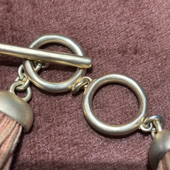 Tan/Green/Silver Women's Twelve Double Strand Cord Toggle Closure Bracelet - Picture 6 of 11